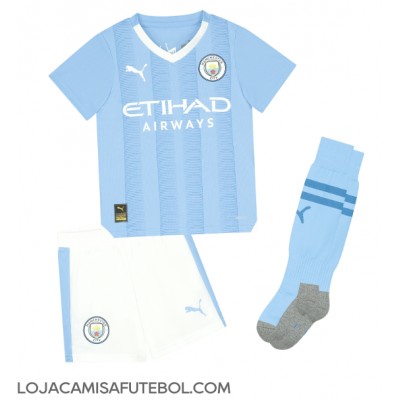 Camisa de Futebol Manchester City John Stones #5 Equipamento Principal Infantil 2023-24 Manga Curta (+ Calças curtas)